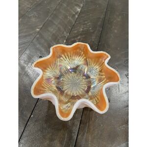 Dugan PETAL AND FAN Peach Opal Carnival Glass Berry Sauce Bowl c. 1910 Antique‎
